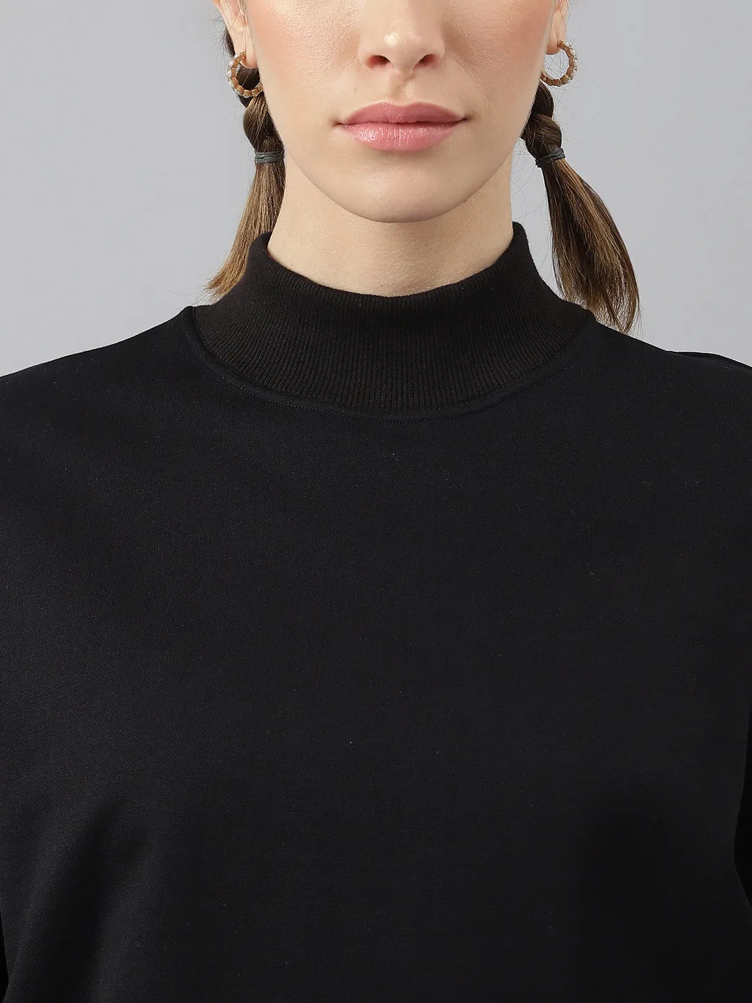 Fitkin Women Black Crew Neck Oversized Sweatshirt