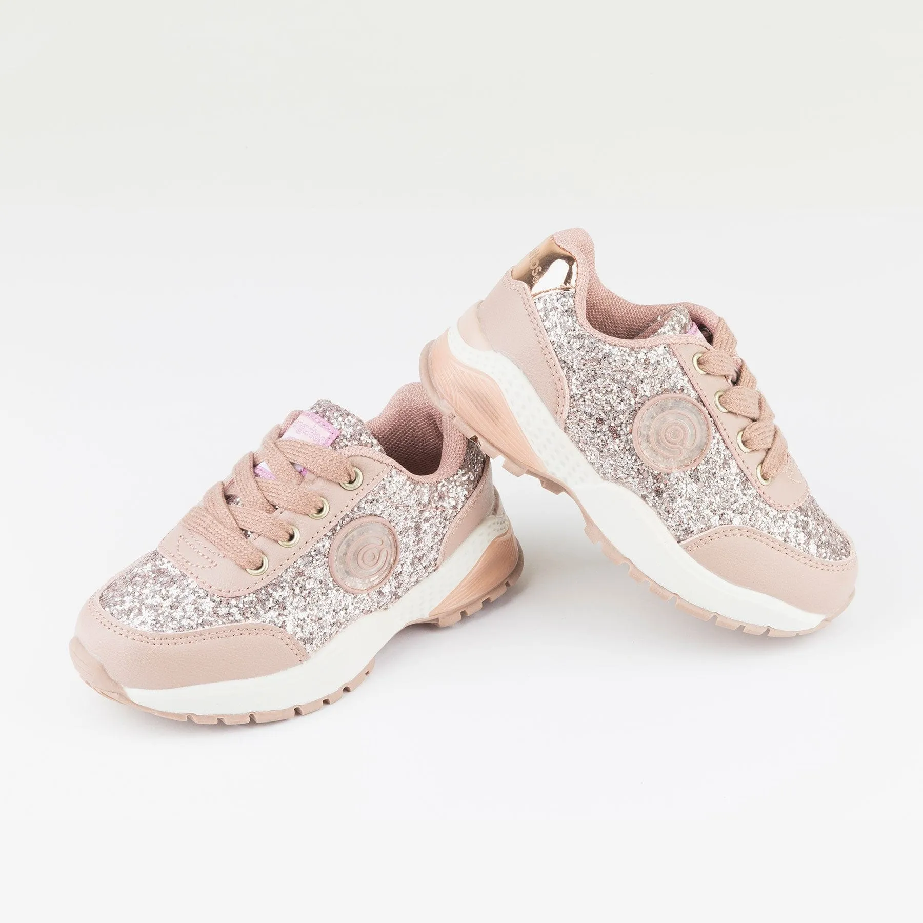 Girl's Pink Glitter Sneakers with Lights