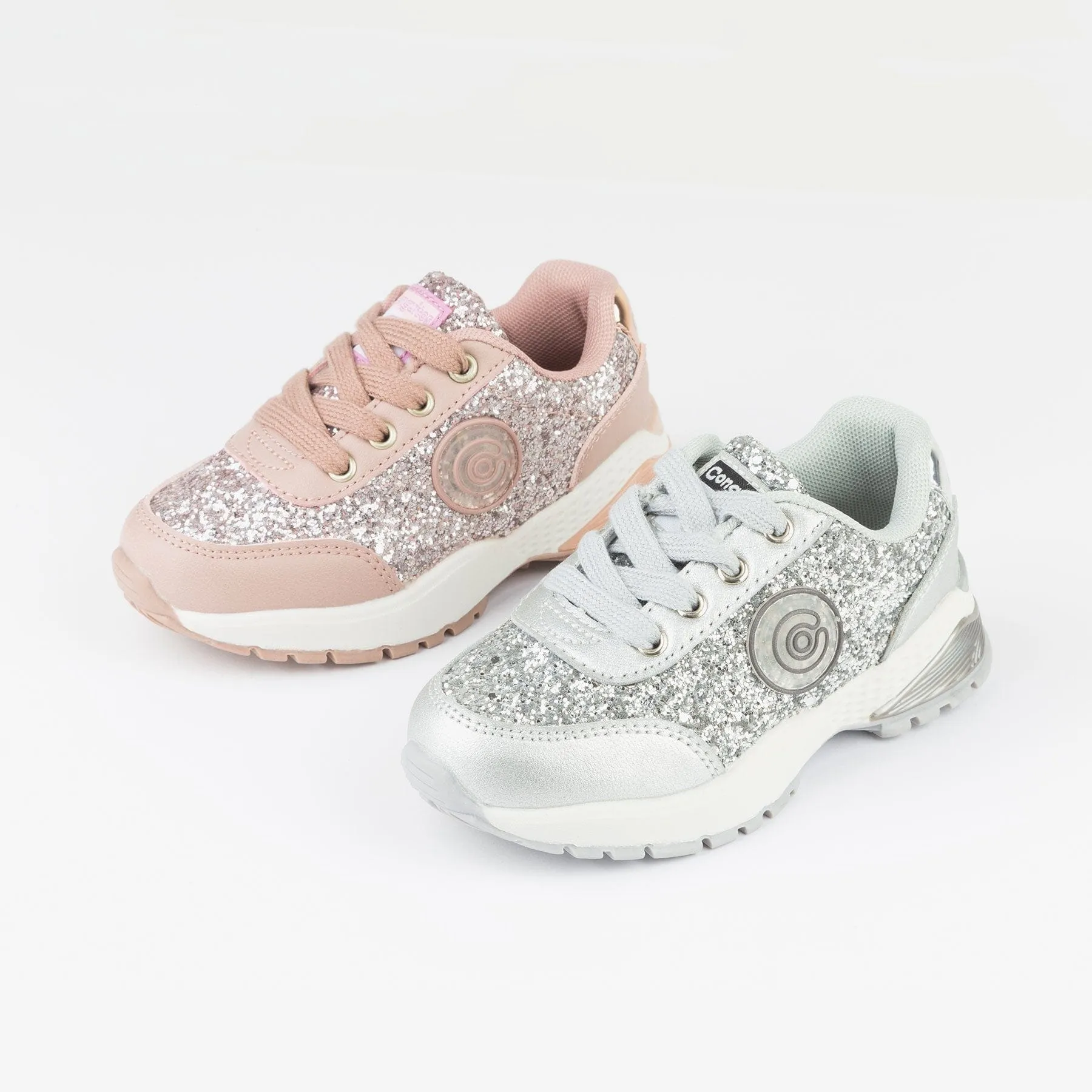 Girl's Pink Glitter Sneakers with Lights