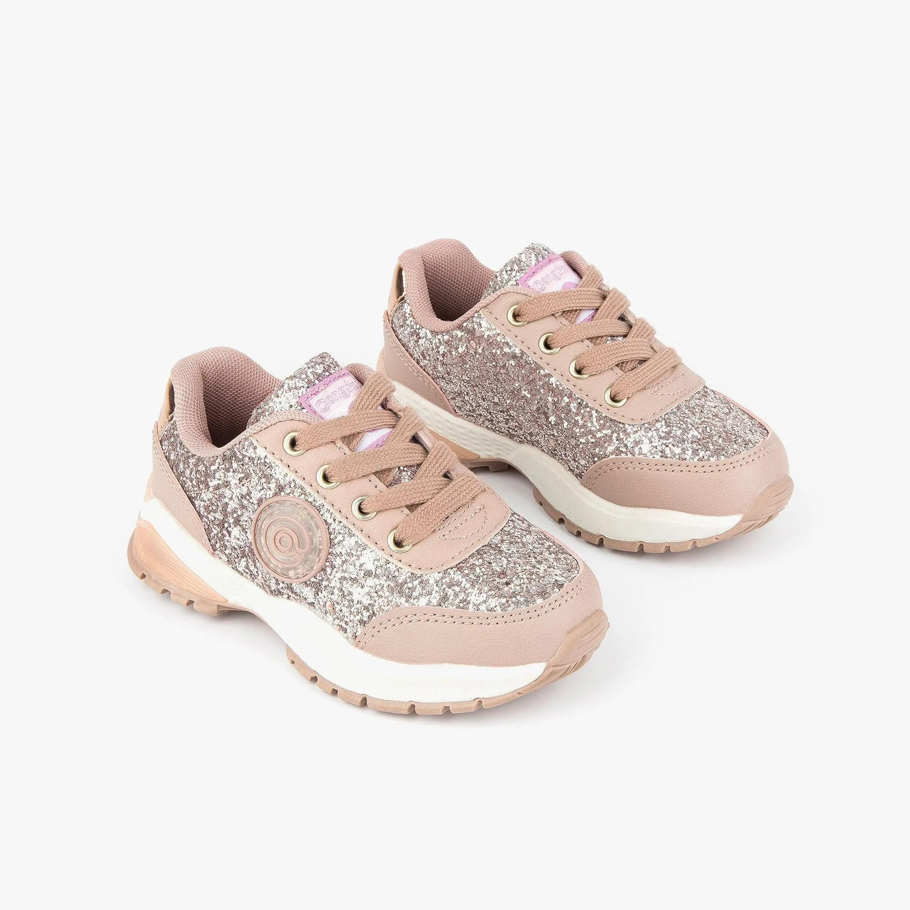 Girl's Pink Glitter Sneakers with Lights