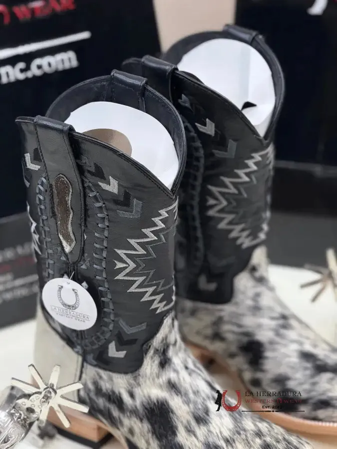 HERRADURA EXOTIC COWHIDE BLACK &WHITE CHEROKEE RUNGO BOOT EVERY PAIR IS UNIQUE!