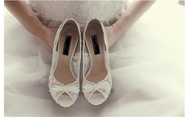 Ivory Lace High Heels Fish Toe Sexy Wedding Bridal Shoes With Tow, SY0119