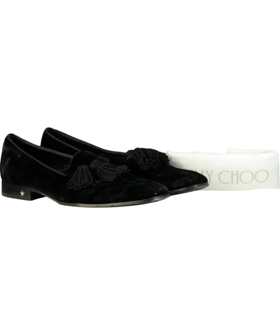 Jimmy Choo Black Foxley Velvet Slip-on Loafers With Tassel UK 8 EU 42 