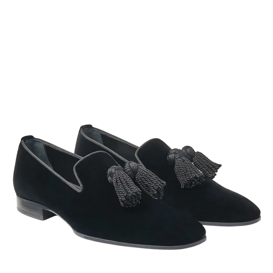 Jimmy Choo Black Foxley Velvet Slip-on Loafers With Tassel UK 8 EU 42 