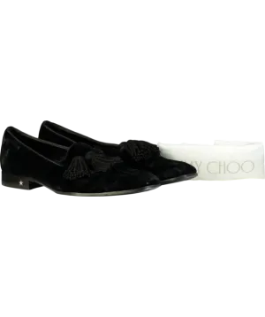 Jimmy Choo Black Foxley Velvet Slip-on Loafers With Tassel UK 8 EU 42 
