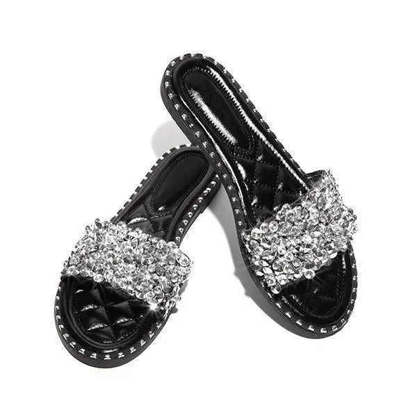 Kimemoda Casual Slides Beaded Flat Sandals