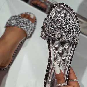 Kimemoda Casual Slides Beaded Flat Sandals