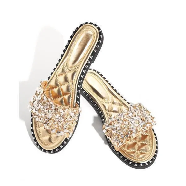 Kimemoda Casual Slides Beaded Flat Sandals