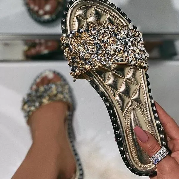 Kimemoda Casual Slides Beaded Flat Sandals