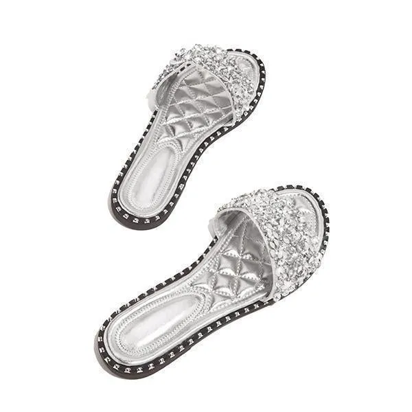 Kimemoda Casual Slides Beaded Flat Sandals