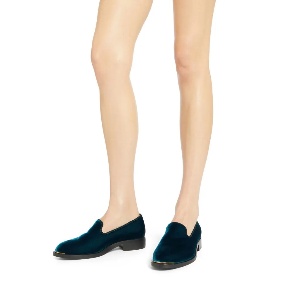 Lyidia Teal Velvet Loafers