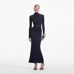 Navy Viscose Knit Maxi Skirt