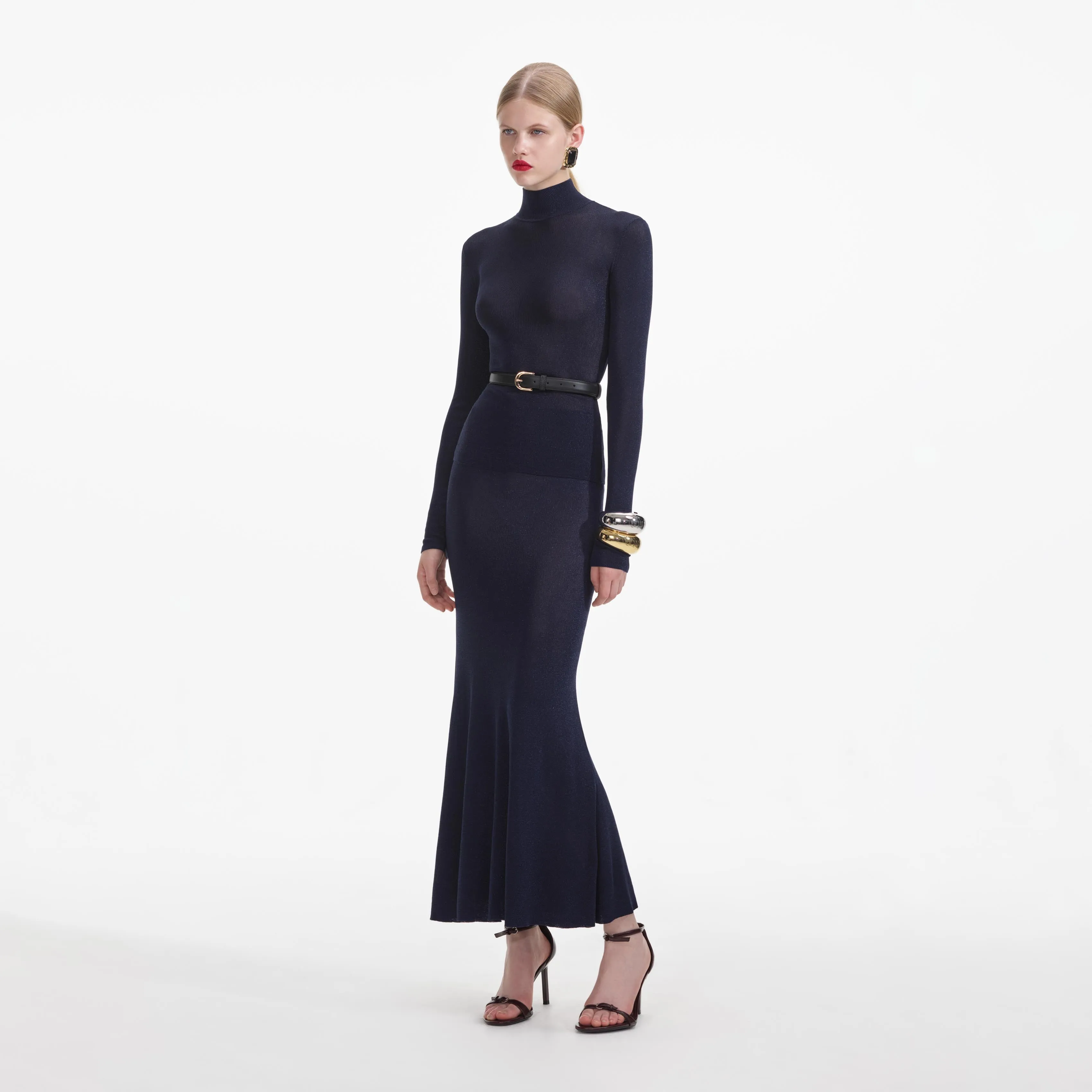 Navy Viscose Knit Maxi Skirt
