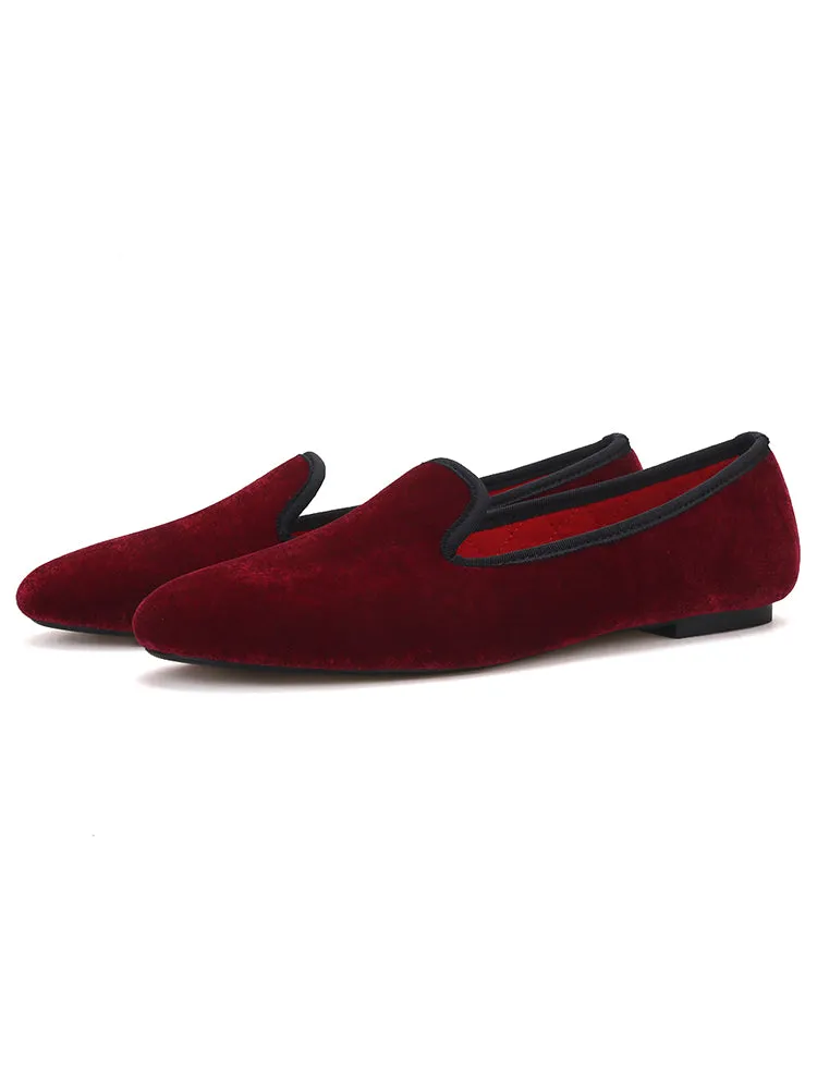 New plain imported velvet women's shoes European and American fashion trends large size loafers one-legged handmade slip-on shoes