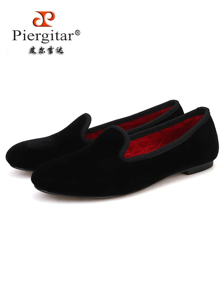 New plain imported velvet women's shoes European and American fashion trends large size loafers one-legged handmade slip-on shoes