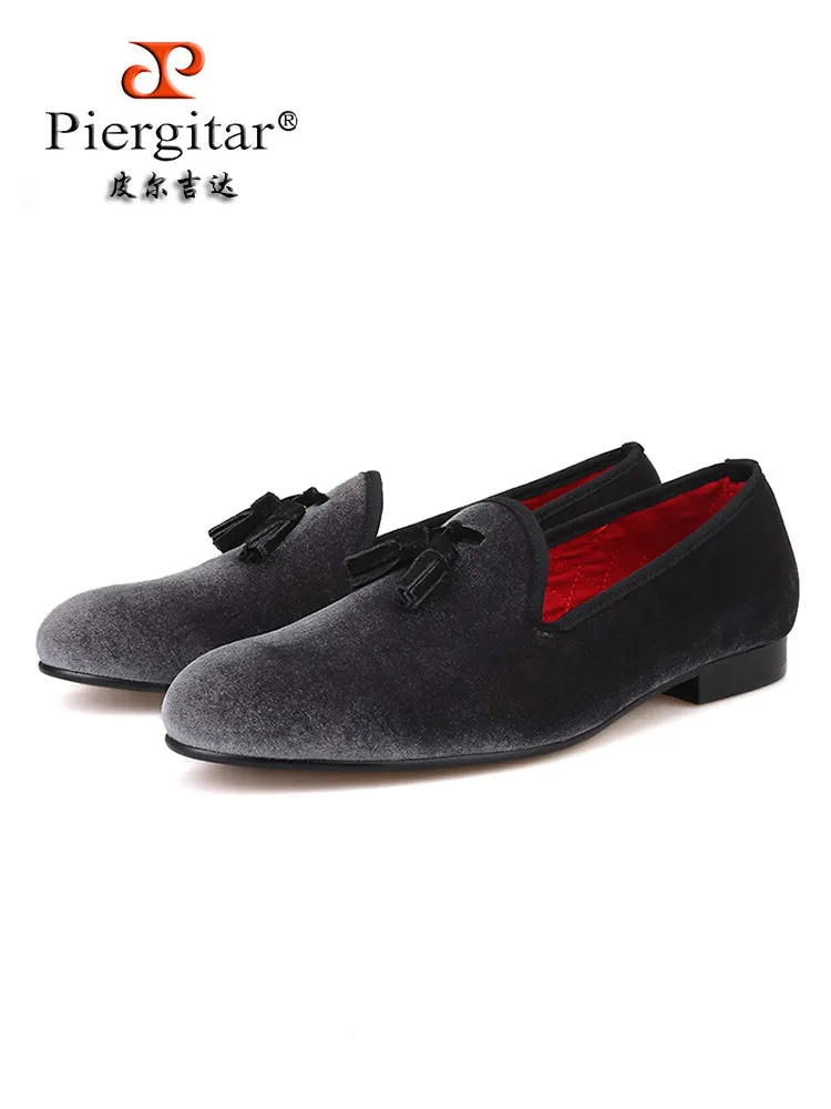 New style gray imported velvet black leather tassel European and American loafers trendy British low-top single shoes for men