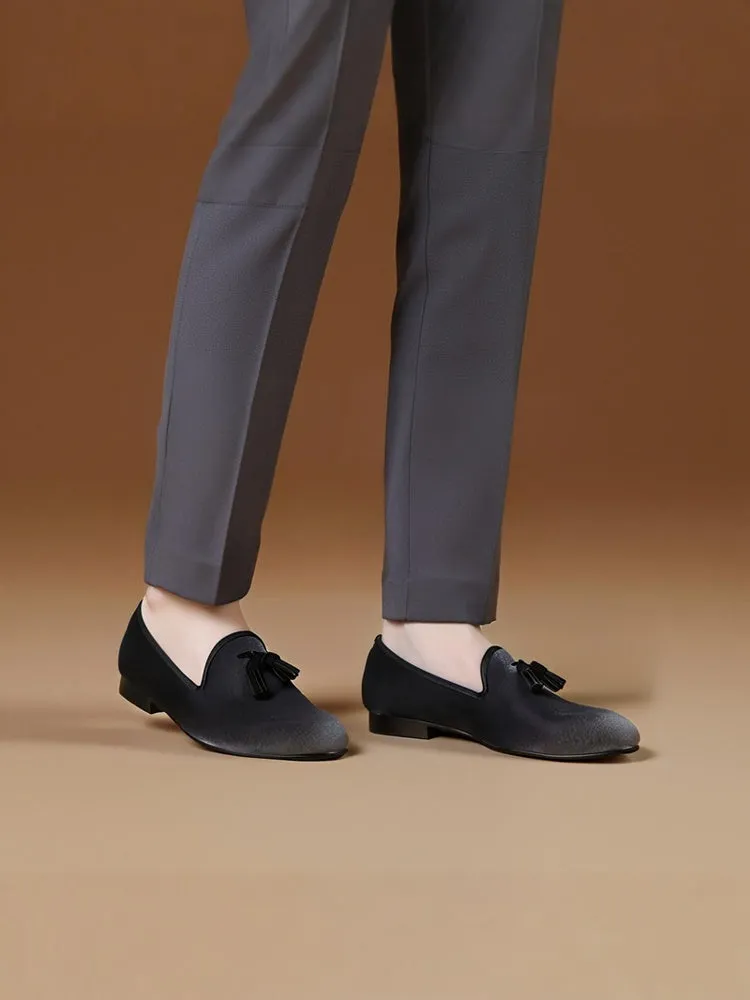 New style gray imported velvet black leather tassel European and American loafers trendy British low-top single shoes for men