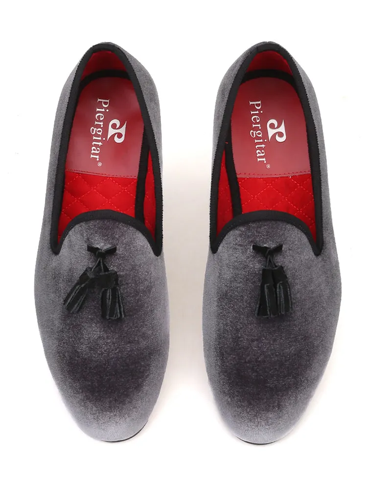 New style gray imported velvet black leather tassel European and American loafers trendy British low-top single shoes for men