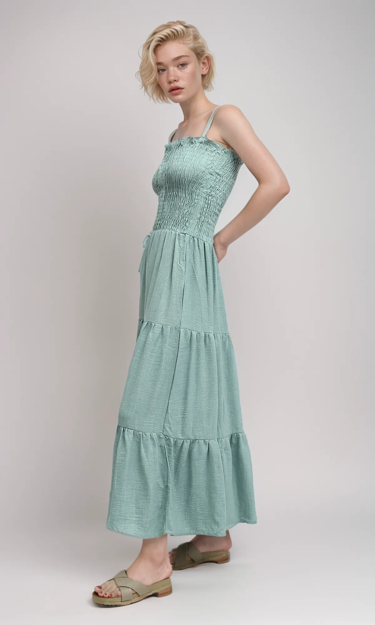 O191181 Sleeveless Ruffle Long Dress - Mintgreen