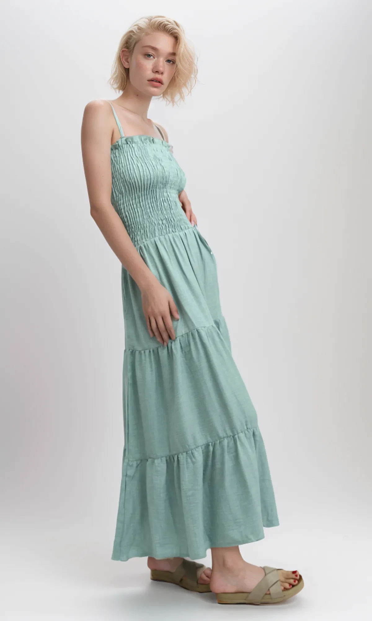 O191181 Sleeveless Ruffle Long Dress - Mintgreen