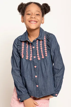 One Friday Varsity Chic Blue Shirt with Pink Hearts for Girls