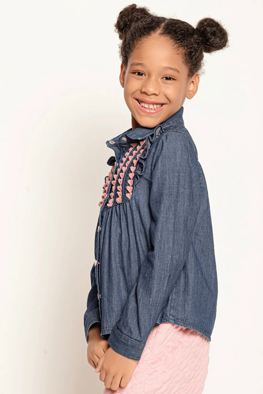 One Friday Varsity Chic Blue Shirt with Pink Hearts for Girls