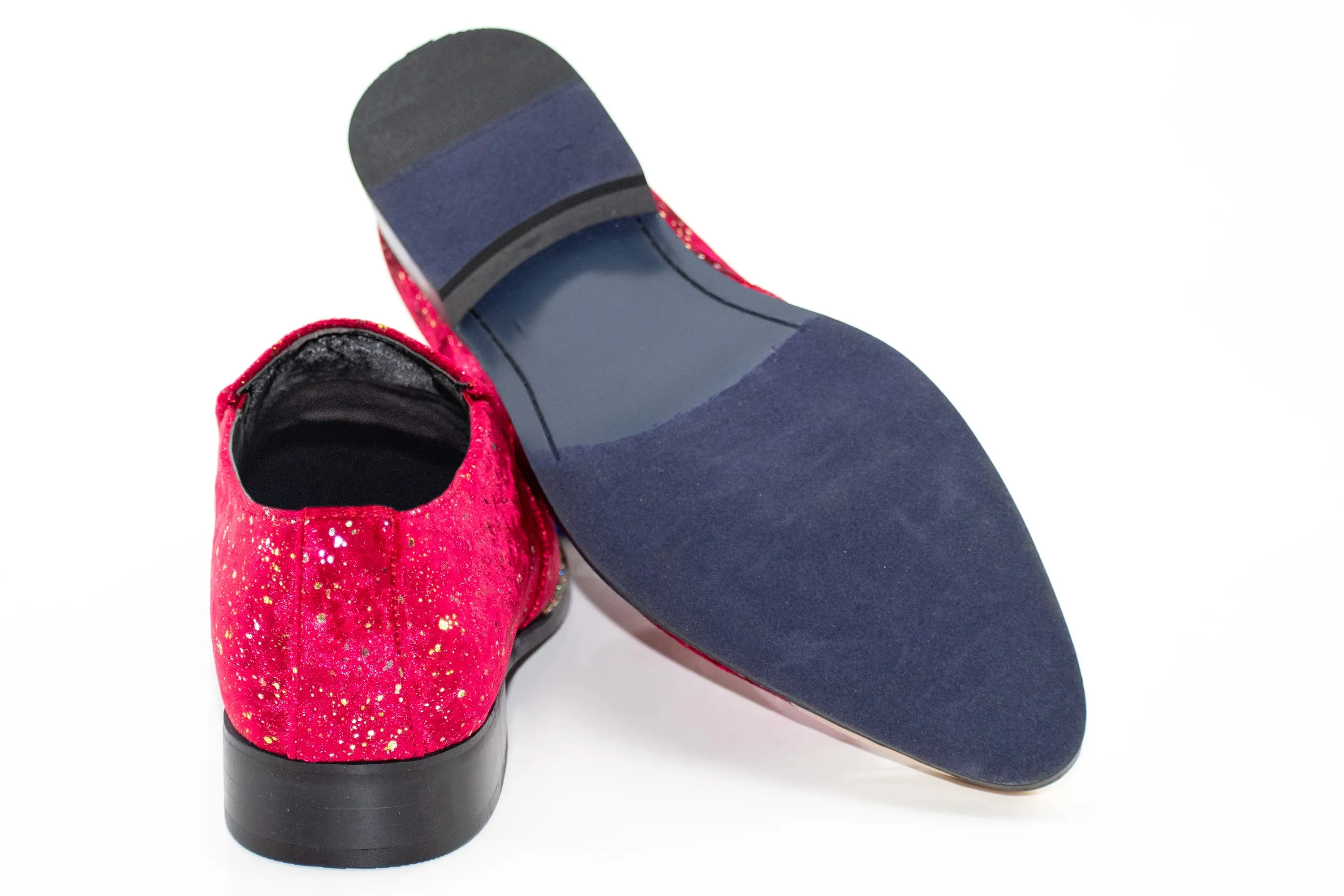 Red Velvet and Gold Flake Tasseled Smoking Loafer