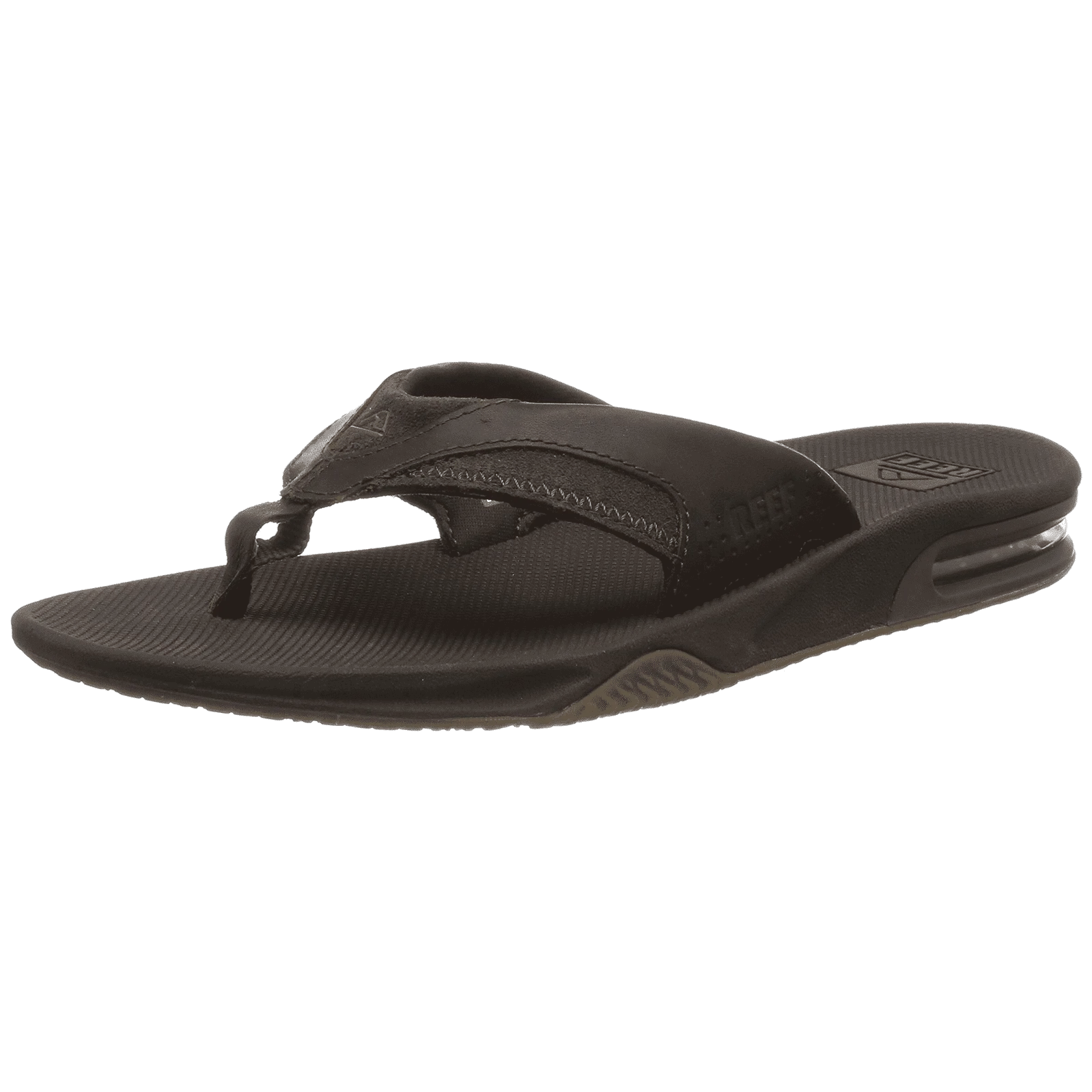 Reef Mens Leather Fanning Flip Flops - Dark Brown