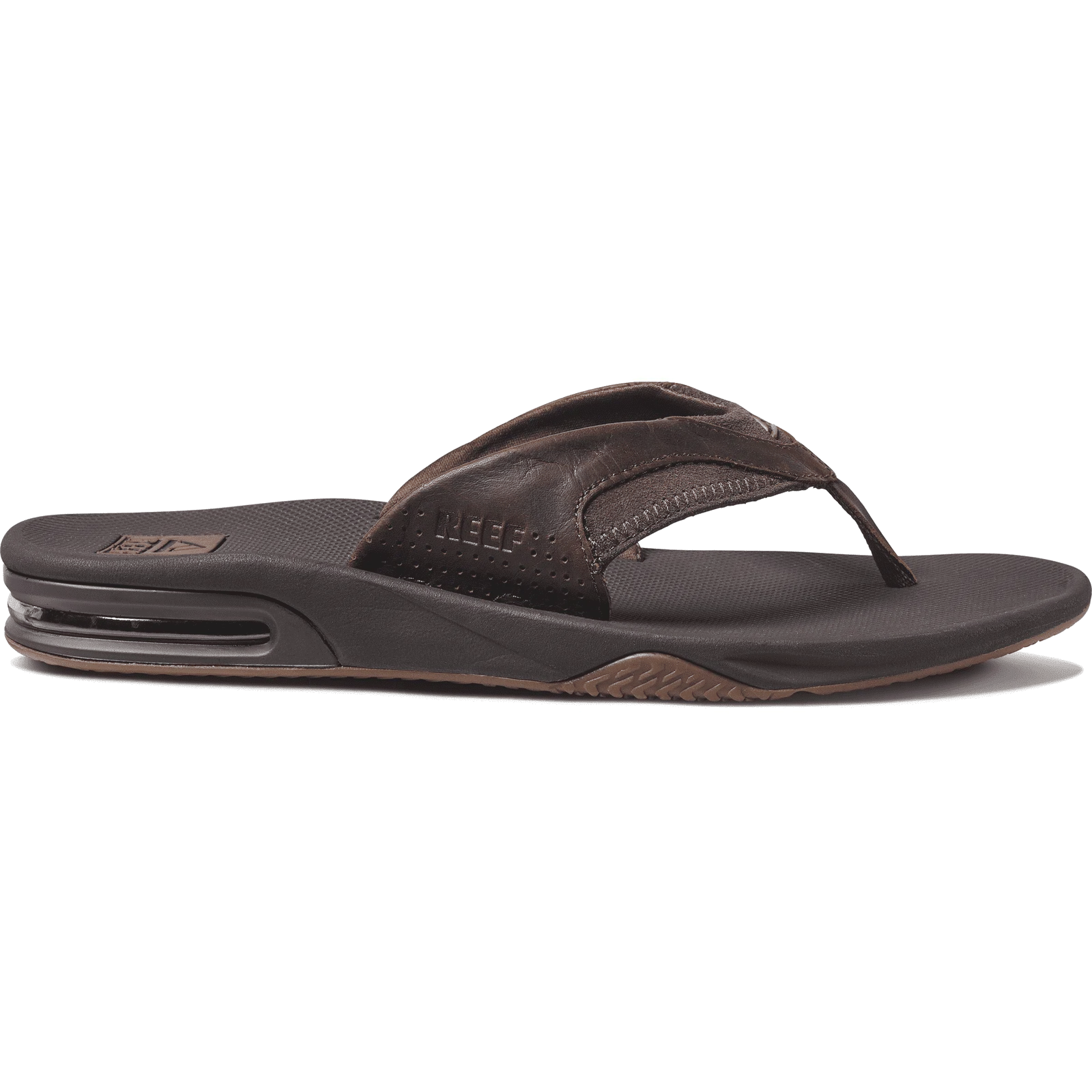 Reef Mens Leather Fanning Flip Flops - Dark Brown