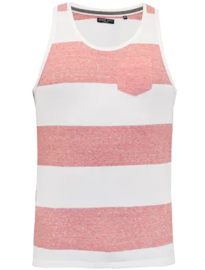 Remus Striped Vest Top With Chest Pocket in White & Red Marl