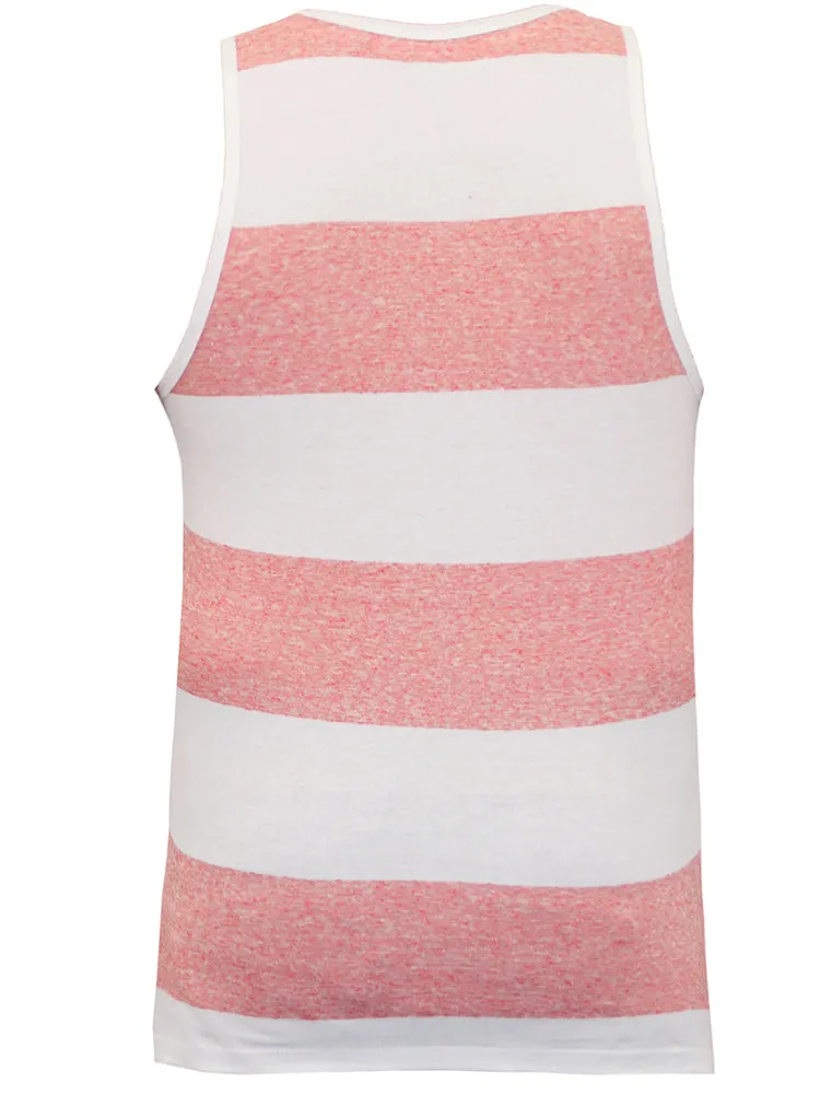 Remus Striped Vest Top With Chest Pocket in White & Red Marl