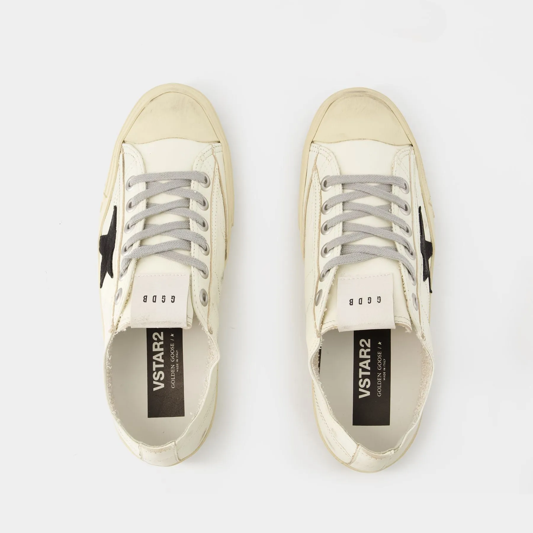 Sneakers V-Star 2 - Golden Goose - Cuir - Dirty Blanc/Noir