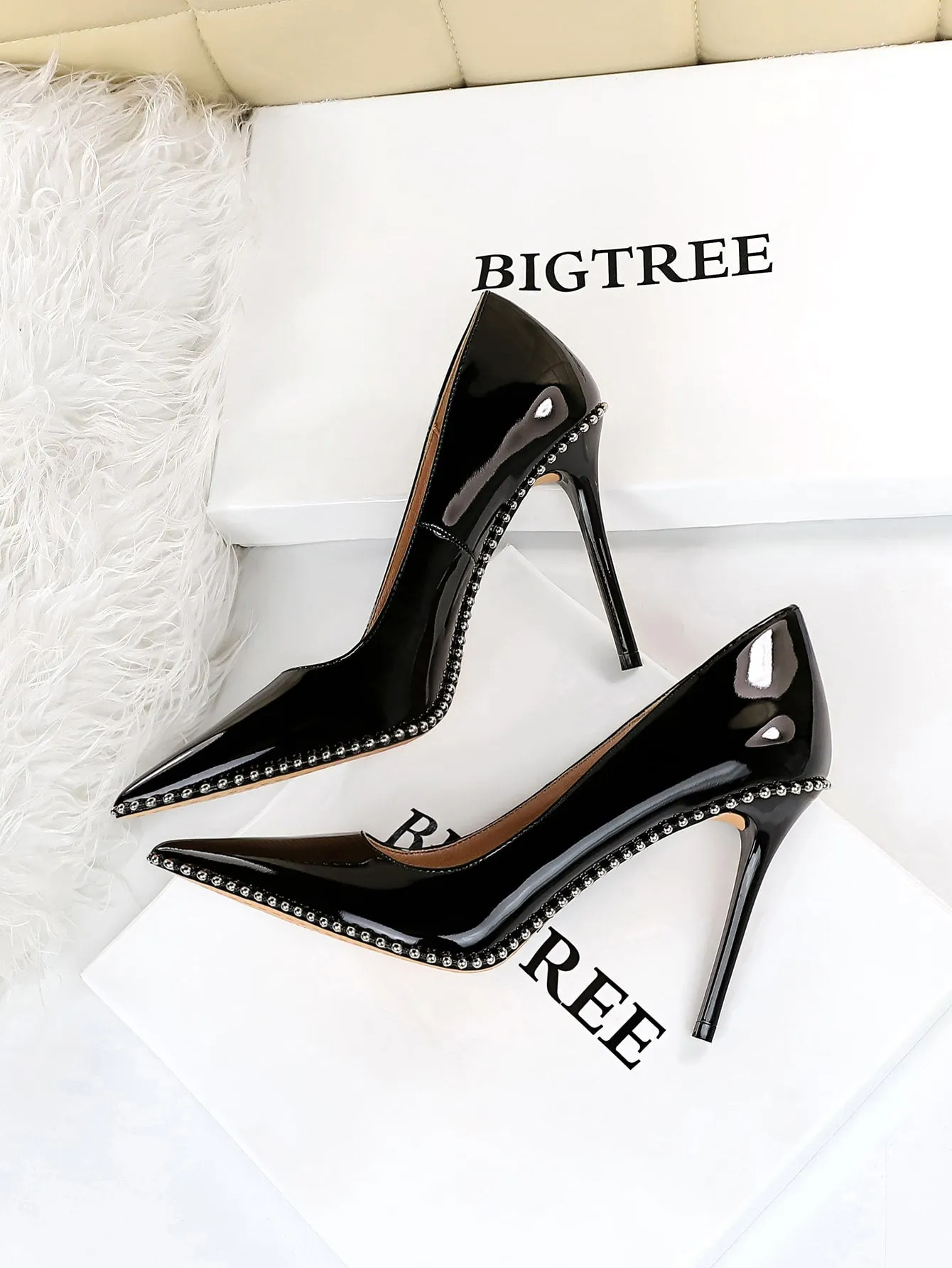 Studded Decor Point Toe Stiletto Heeled Court Pumps