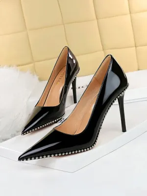 Studded Decor Point Toe Stiletto Heeled Court Pumps