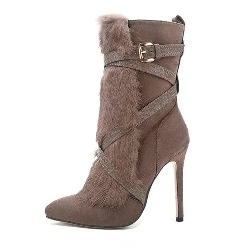 Suede Ankle Boots With Fur