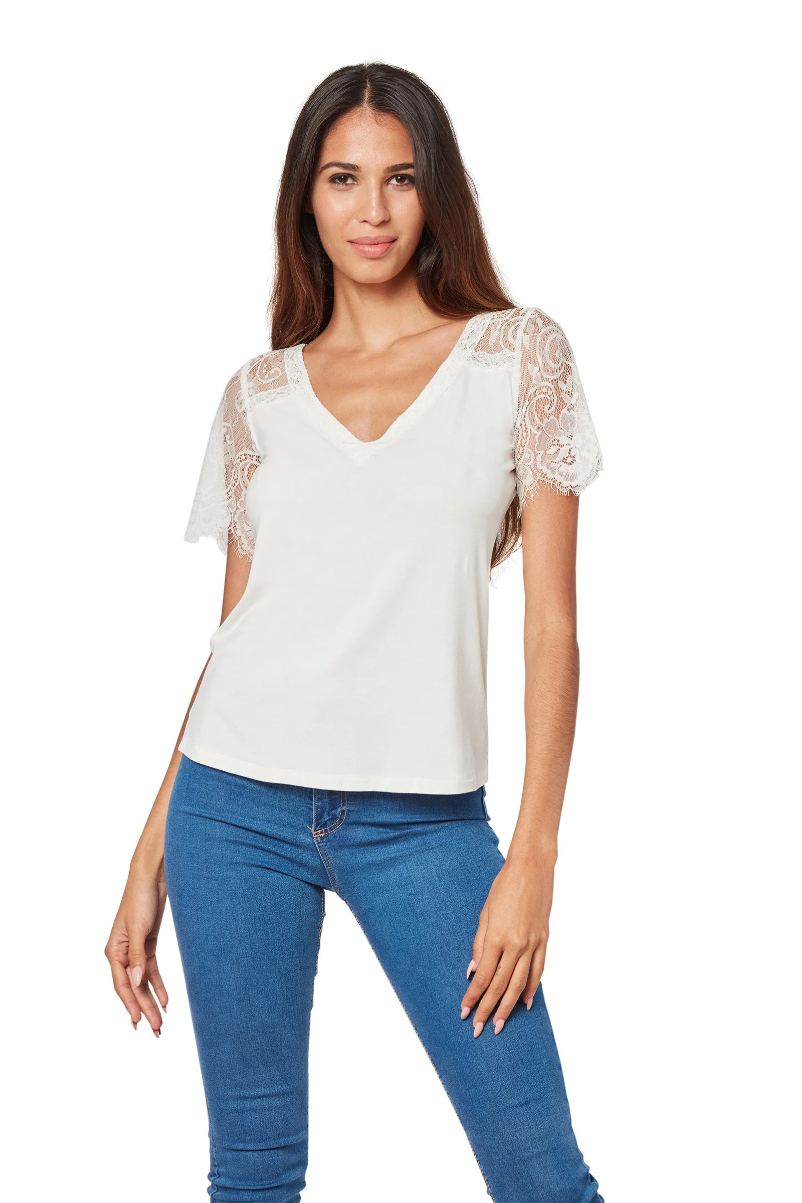 Unmatched Lace Sleeve Top