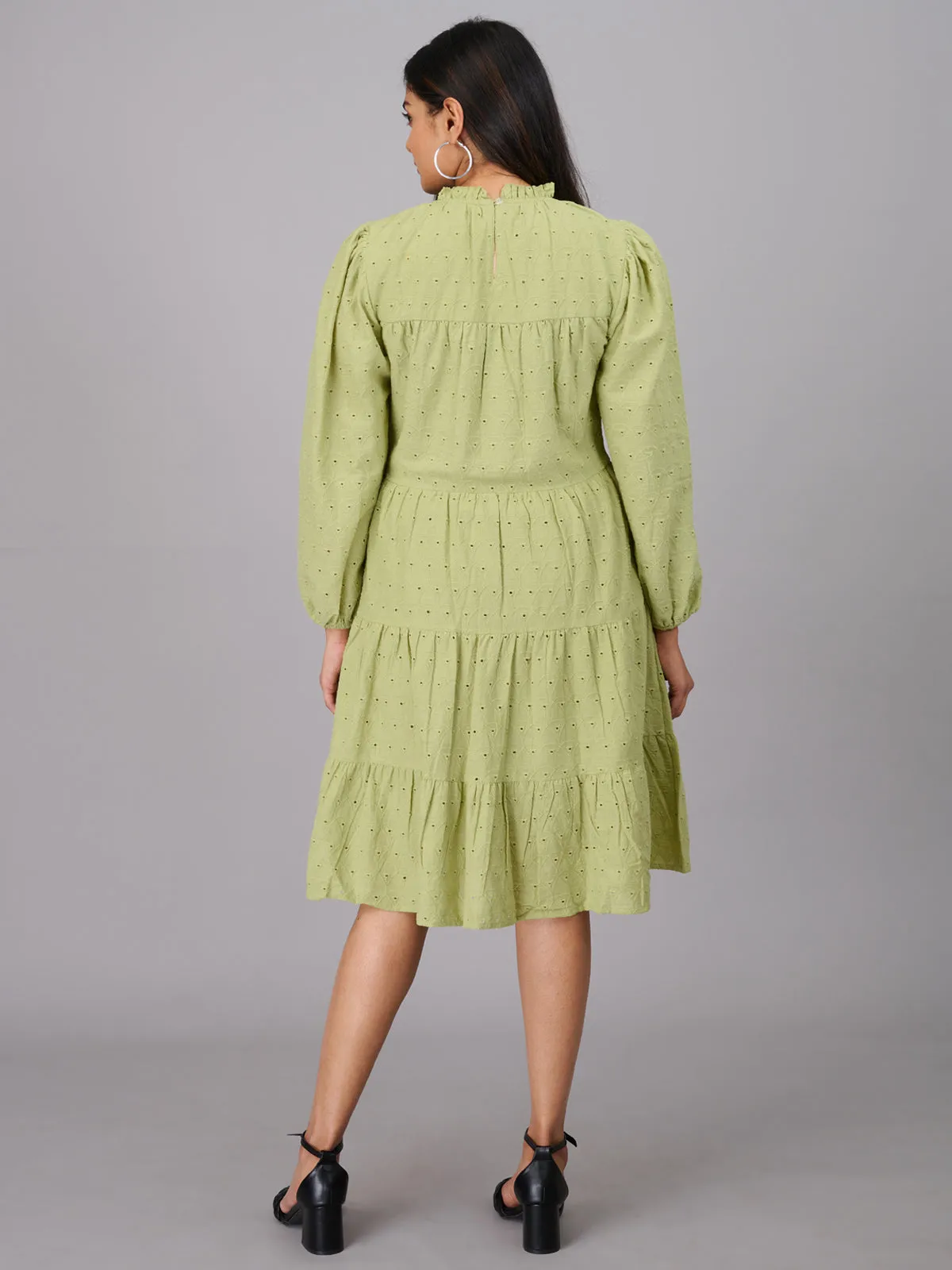 Women Green Knee Length Ethnic Dress (GBKU5241)