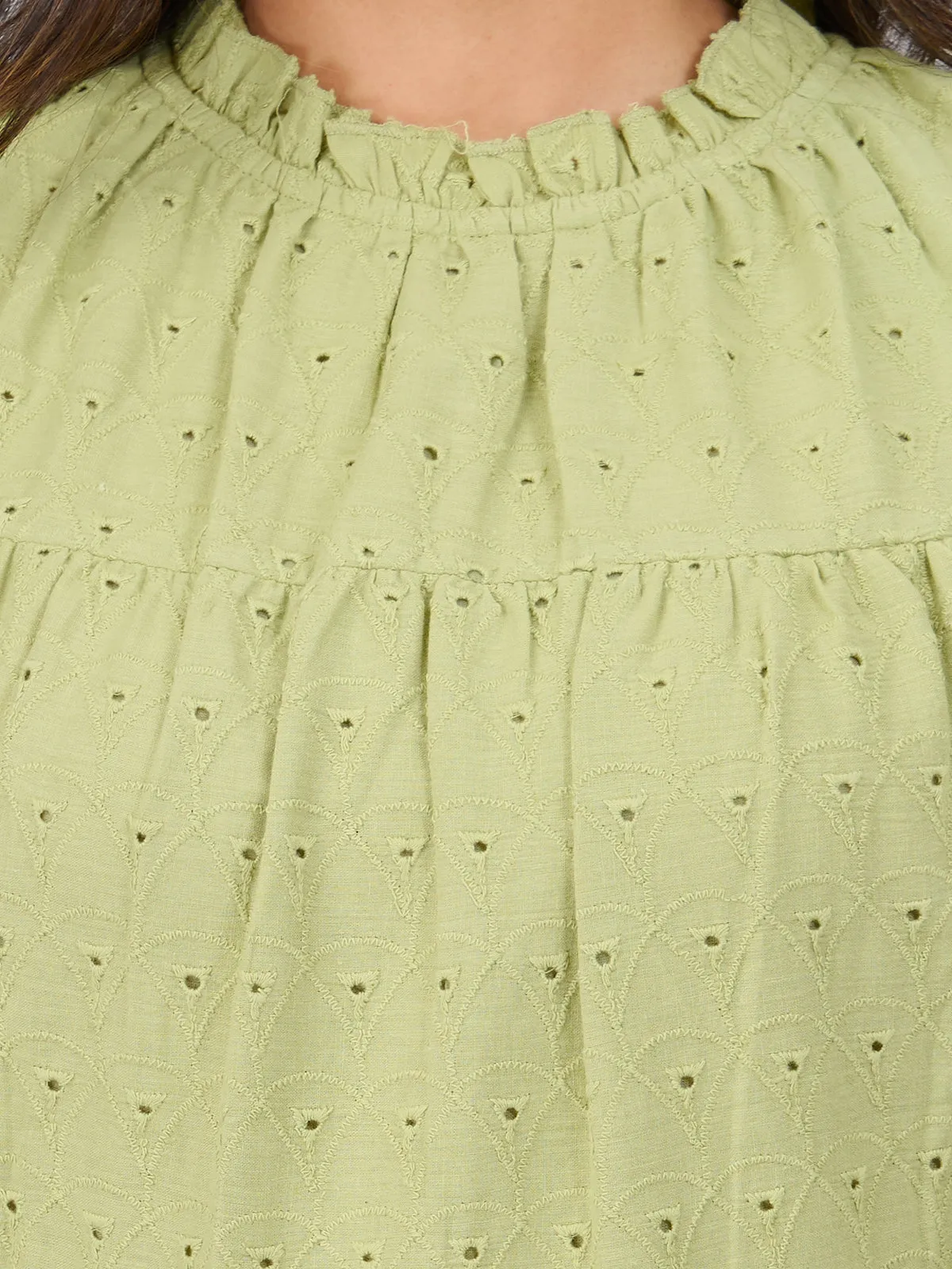 Women Green Knee Length Ethnic Dress (GBKU5241)
