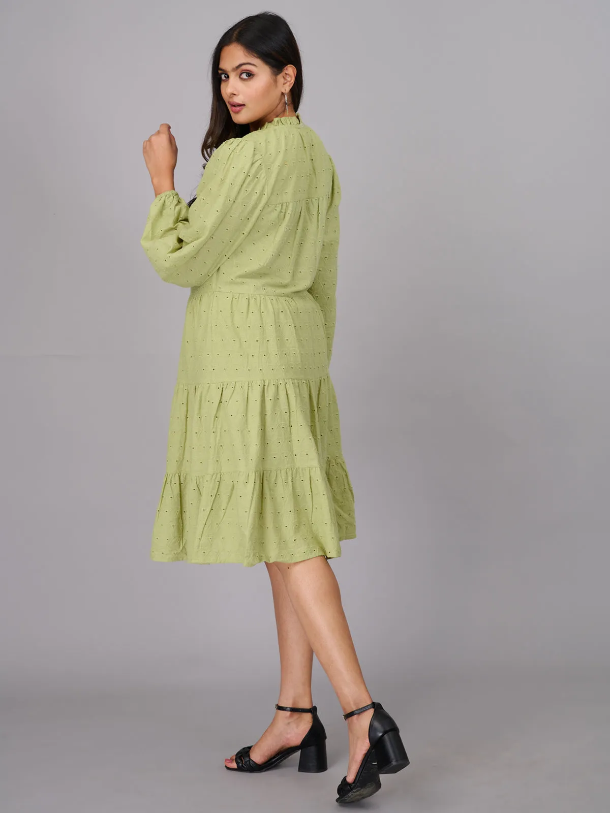 Women Green Knee Length Ethnic Dress (GBKU5241)