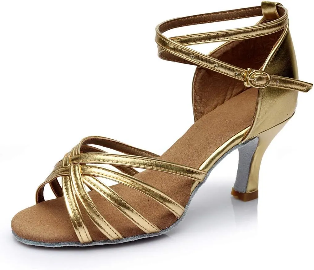 Womens Sandals Open Toe Buckle Mid Heels Latin Dance Shoes Ballroom Sandals Performance Practice Dancing Shoes