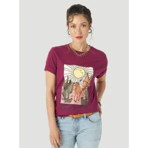 Wrangler Women's Retro Short Sleeve Desert Rider Graphic Tee - Maroon Purple
