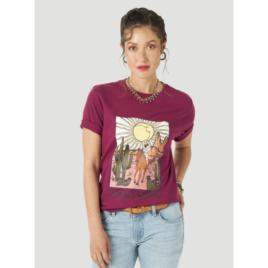 Wrangler Women's Retro Short Sleeve Desert Rider Graphic Tee - Maroon Purple