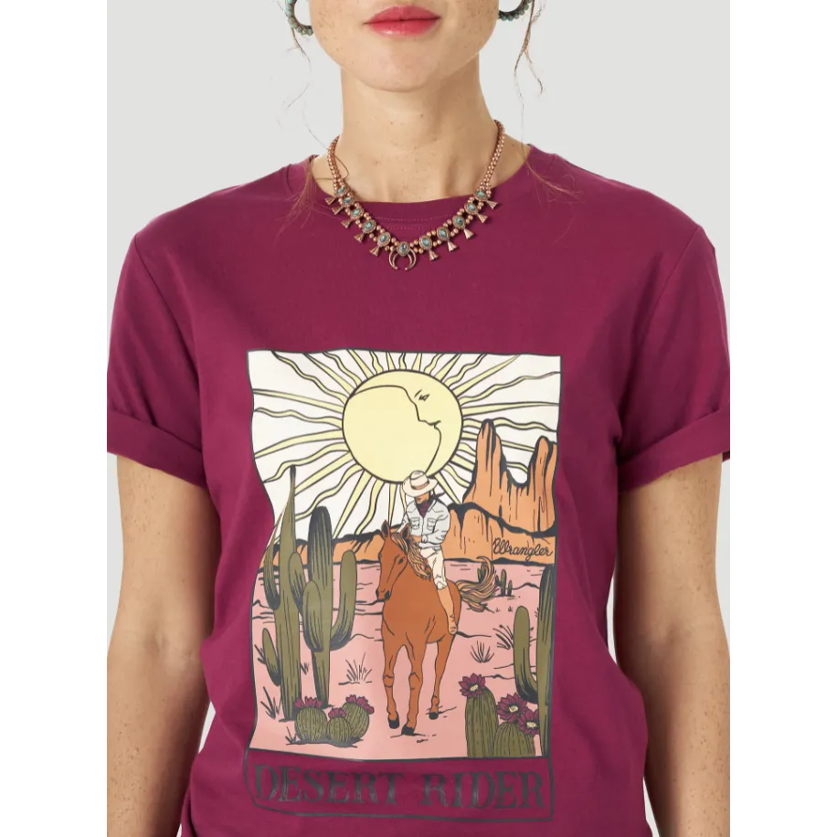 Wrangler Women's Retro Short Sleeve Desert Rider Graphic Tee - Maroon Purple