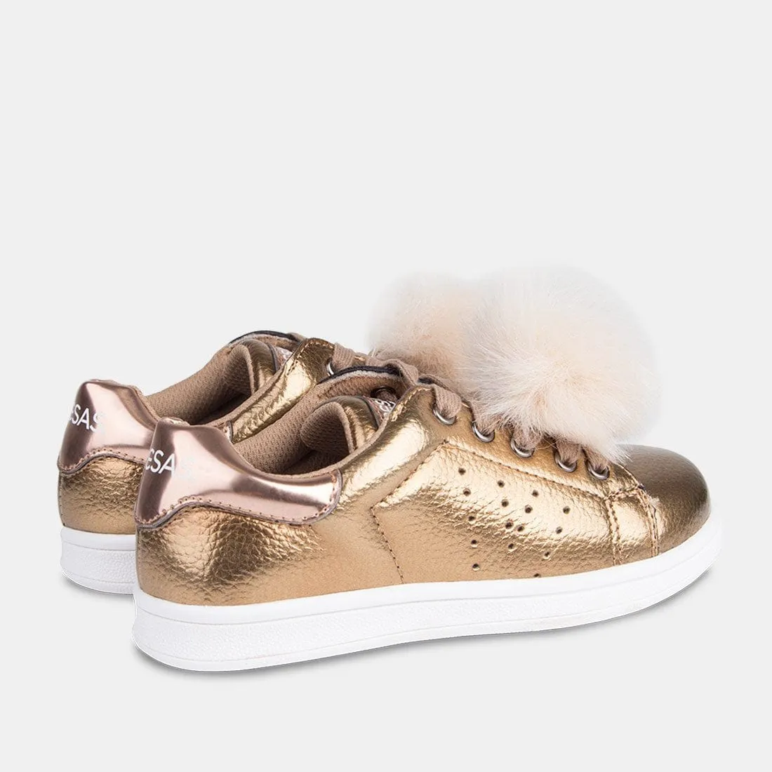 Zapatillas de Niña Metalizado Pompón Bronce