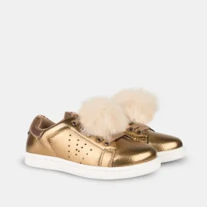 Zapatillas de Niña Metalizado Pompón Bronce